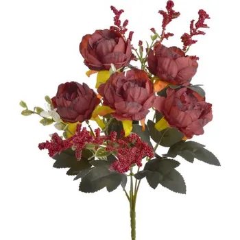 umělá květina Pivonky trs 5 větviček - bordó