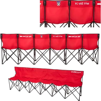 Fotbal Saller Mobilní Skládací Střídačka BENCH - 6 osob s potiskem BARVA: 150 červená Saller Mobilní Skládací Střídačka BENCH – 6 osob | Přenosná sportovní lavička s opěradlem s potiskem