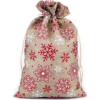 Vánoce Dárkový vánoční / mikulášský pytlík vločky s glitry 21,5x31,5 cm imitace juty - režná přírodní