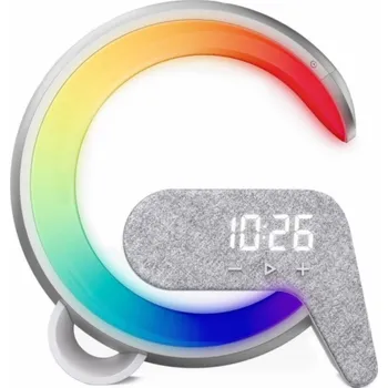 IMMAX LED relaxační lampička FLAMINGO/ Qi nabíjení/ budík/ RGB/ 300lm/ USB výstup/ BT 5.1/ stříbrná