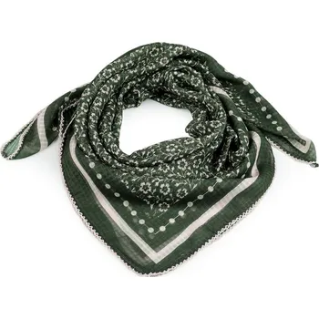 Šátek Šátek s květy a háčkovaným okrajem 85x85 cm - 3 zelená