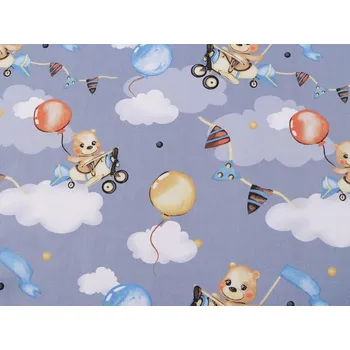 Bavlněná látka / plátno medvídek v letadle METRÁŽ - (169) modrá jemná