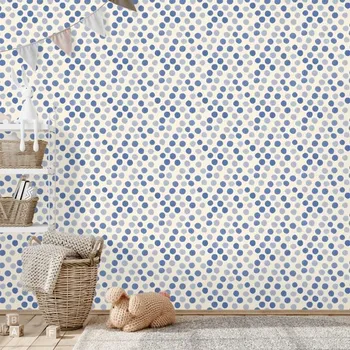 Tapeta Dovido Samolepící tapeta modré puntíky na béžovém pozadí