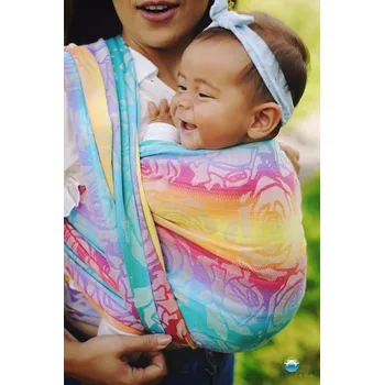 Šátek na nošení dítěte Little Frog šátek - Flower Bloom se lnem - délka 4,7m (vel. 6)