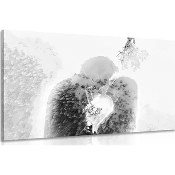 Obraz Dovido Obraz zamilovaný pár pod jmelím v černobílém provedení