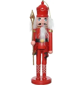 Vánoční dekorace Vánoční dekorace Louskáček na zavěšení červený/zlatý 1ks, 6x5x17 cm - S červenou korunou