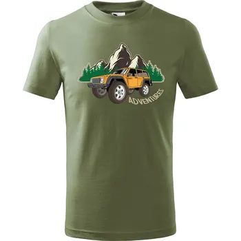 DOBRÝ TRIKO Dětské tričko s potiskem Adventures Velikost: 110 /4 roky, Barva: Khaki