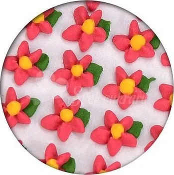 Jedlá dekorace na dort Cukrová dekorace - Květy jednoduché s lístkem 35ks červené - Frischmann