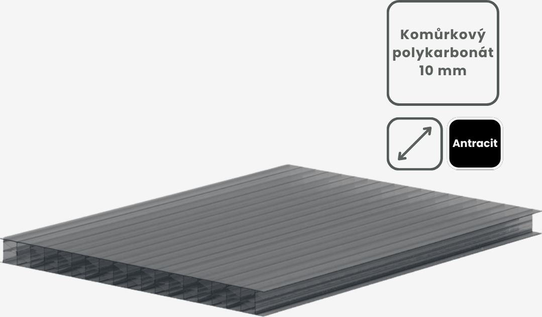 Komůrkový polykarbonát tl.10mm antracit Rozměr typizované desky: 1050x3000mm
