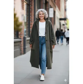 Dlouhý oversize kabát TEDDY tmavě zelený Velikost: 4XL