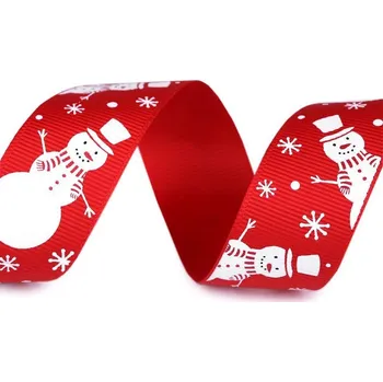 Stuha Vánoční rypsová stuha šíře 25 mm návin 15 METRŮ - 1 červená - sněhulák