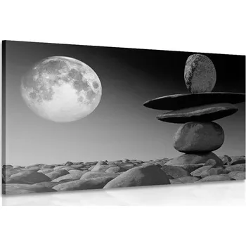 Obraz Dovido Obraz skládané kameny v měsíčním světle v černobílém provedení