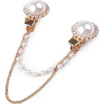 Brož Spona dragoun s broušenými kamínky a perlami - 7 perlová zlatá