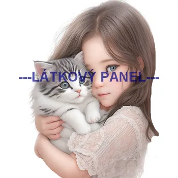 Látkový panel - Holčička s kočičkou - DZ-29 Velikost: 35x35cm, Materiál: Bavlna