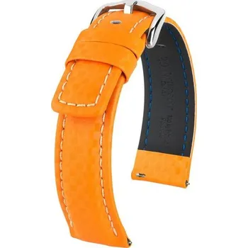 Řemínek na hodinky Řemínek Hirsch Carbon - oranžový - 22 mm - L – Standardní délka (doporučujeme) - 20 mm - Stříbrná + 5 let záruka a dárek ZDARMA