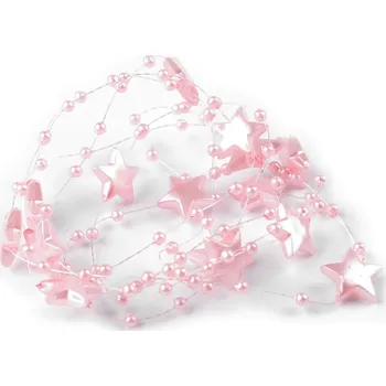 Bytová dekorace Perličky na silonu Ø12 mm hvězdičky 1,3 metru - 7 pudrová