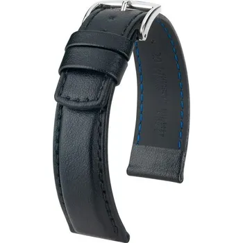 Řemínek na hodinky Řemínek Hirsch Runner - černý - 24 mm - L – Standardní délka (doporučujeme) - 22 mm - Stříbrná + 5 let záruka a dárek ZDARMA