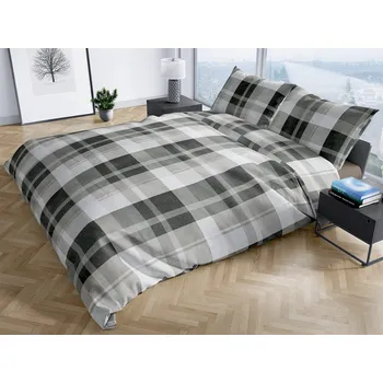 Povlečení Bierbaum povlečení bavlněný satén 3406 Antracit Check 140x200/70x90 cm