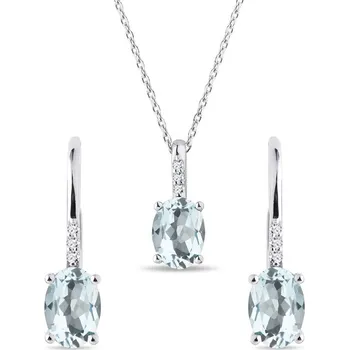 Souprava šperků Set náhrdelníku a náušnic akvamarín v bílém zlatě KLENOTA