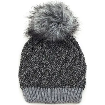 Módní doplněk Zimní čepice s kožešinovou bambulí tmavě šedá