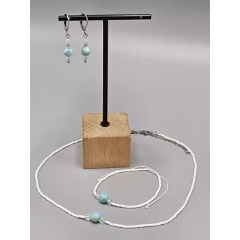 Náhrdelník Náhrdelník Larimar 7 mm a Křišťál a Delica 42 - 47 cm