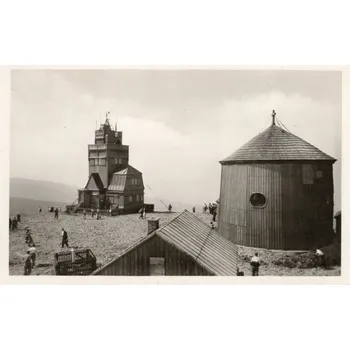 Stará Pohlednice Krkonoše Meteorolická stanice a kaplička sv. Vavřince na sněžce 1951, 100/168 RARITA !!! (Stará pohlednice)