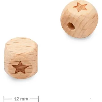 Dětské navlékací korálky Dřevěné korálky kostka 12 mm s motivem hvězdy