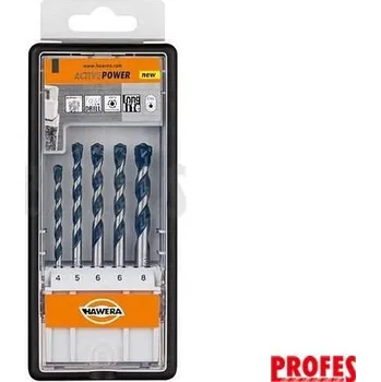 Příslušenství k nářadí Hawera 5-dílná sada vidiových příklepových vrtáků do zdi a betonu ACTIVEPOWER Ø 4/5/6/8mm, válcová stopka, v pouzdře PowerBox (266184)