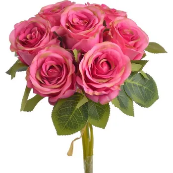 umělá květina Kytice růží 9 ks - fuchsiová