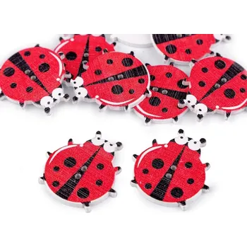 Knoflík Dřevěný dekorační knoflík zvířátka - pes, ježek, beruška, tygr 10 kusů - 3 červená - beruška