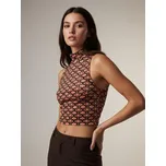 Sinsay - Krátká halenka s rolákem a geometrickým potiskem - tmavě hnědá - 9643A-89M - 9643A-89M-XXS