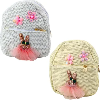 Dětský batoh LEAN Dětský vyšívaný batoh Králík ve šatech Květiny 2,5L 20cm