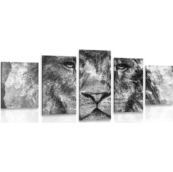 Obraz Dovido 5-dílný obraz tvář lva v černobílém provedení