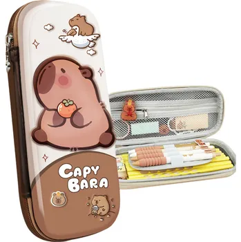 Penál LEAN Toys Školní penál s kapybarou hnědý tvrdý obal