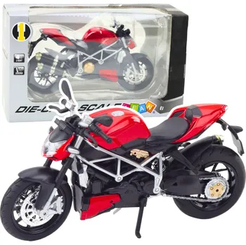 autíčko LEAN Toys Sportovní Kovová Motorka Světla Zvuky Stříbrné Prvky Červená 1:12