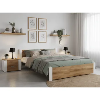 Postel IKAROS 180 x 200 cm, dub artisan/bílá Rošt: S lamelovým roštem, Matrace: Matrace Deluxe 10 cm