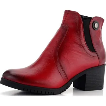 Dámské kozačky Barton vyteplený kotník na podpatku červený 23122 - 38 | P681096