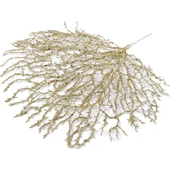 umělá květina Vánoční větvička s glitry - 2 zlatá