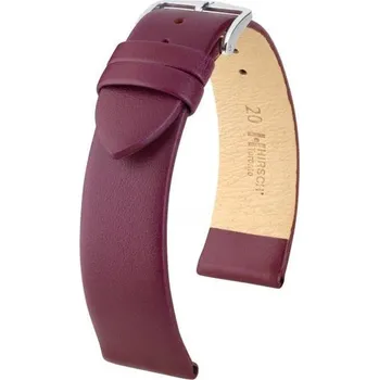 Řemínek na hodinky Řemínek Hirsch Toronto - vínový - 20 mm - M – Střední délka - 18 mm - Stříbrná + 5 let záruka a dárek ZDARMA