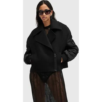 Vlněná bunda AllSaints ORLA černá barva, přechodná, oversize, W058OB 99X, vel. 40