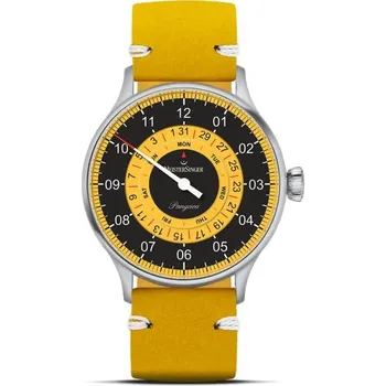 Hodinky MeisterSinger Pangaea Day Date S-PDD9Z25 - Žlutý kožený řemínek + 5 let záruka a dárek ZDARMA