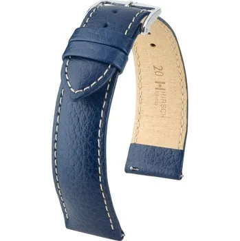 Řemínek na hodinky Řemínek Hirsch Kansas - modrý, bílé prošití - 18 mm - L – Standardní délka (doporučujeme) - 16 mm - Stříbrná + 5 let záruka a dárek ZDARMA