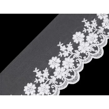 Krajka Vyšíváná krajka na monofilu šíře 90 mm METRÁŽ - 1 Off White