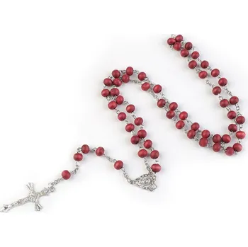 Náhrdelník Růženec s dřevěnými korálky - 1 červená
