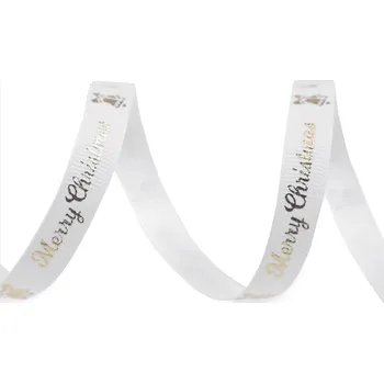 Stuha Vánoční rypsová stuha Merry Christmas šíře 10 mm návin 10 m - bílá - zlatá