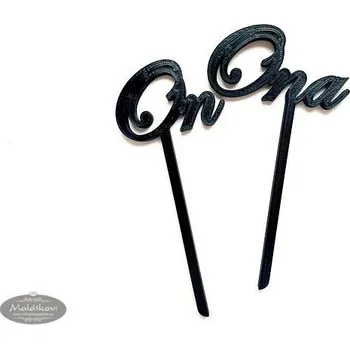 Jedlá dekorace na dort Dortmarket Zápich na svatební dort černý - On a Ona - 3D tisk