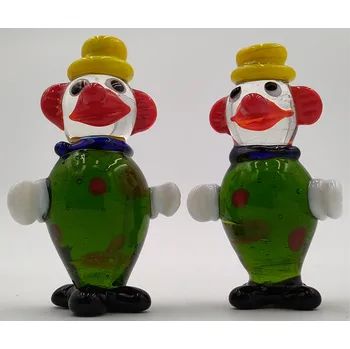 Sběratelské staré retro skleněné Figurky 2x Klaun 6,5cm, Ruční práce ! (Staré skleněné figurky 2x)