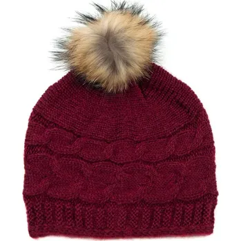 Čepice Vlněná čepice s bambulí vínová