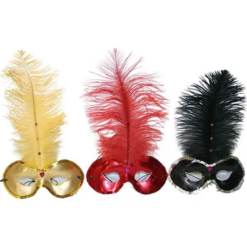 Karnevalová maska Maska oční s pérem, 3 barvy - červená