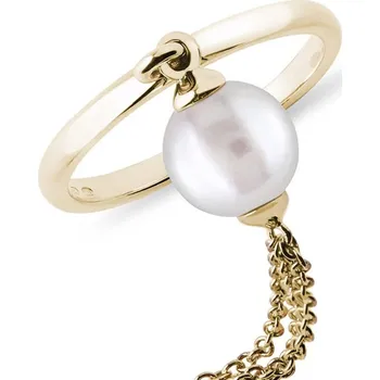 Prsten Prstýnek s perlou a řetízkem ve žlutém zlatě KLENOTA